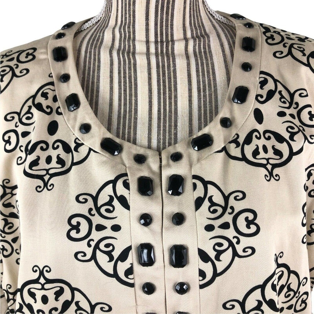 Carole Little Women's Size 3X Beige Black Embellished 3/4 Sleeve Blazer Jacket